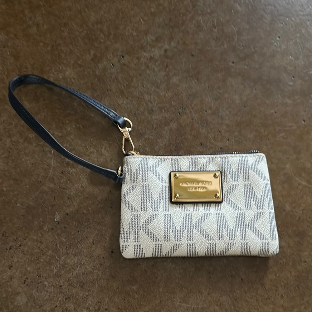 Michael Kors Cream and Black Clutch with Monogram Pattern